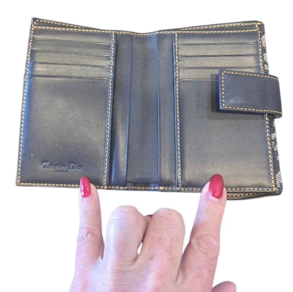 Christian Dior Saddle Lotus Navy Jacquard Canvas Bifold Snap Wallet